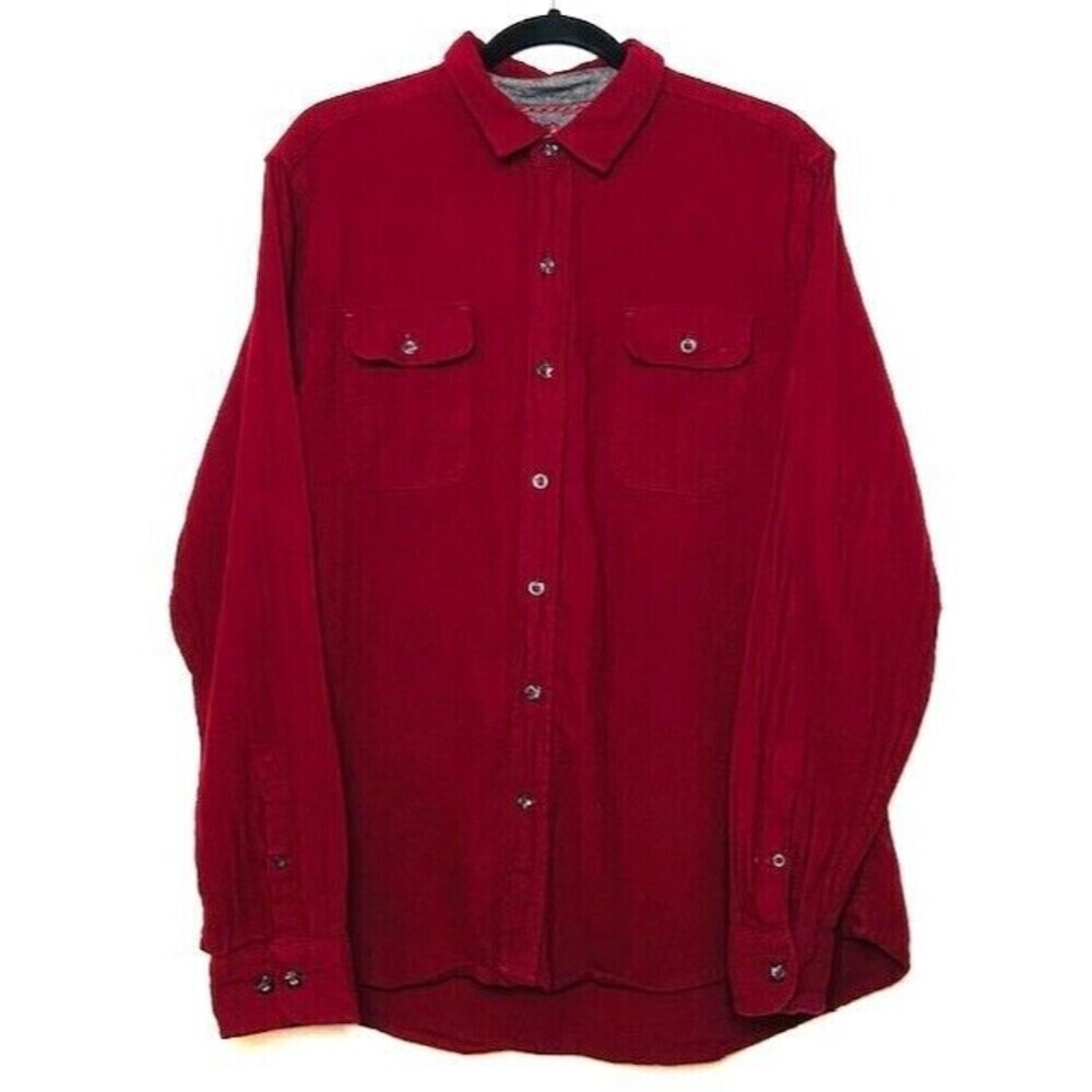 WOOLRICH Men's Burgundy Long Sleeve Button Down 100% Cotton Collared Shirt Sz XL